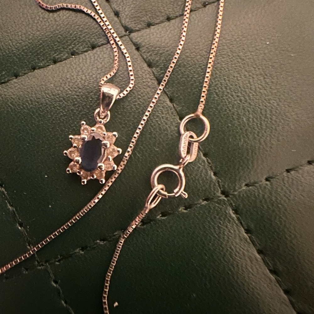 14k sapphire diamond halo necklace